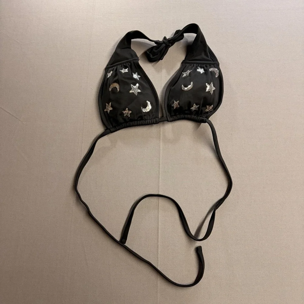 Wild Fable Womens M Black Celestial Sequin Triangle Bikini Top Stars Moons